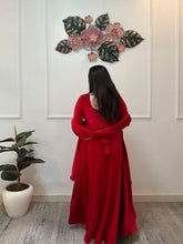 Partywear red lycra velvet anarkali
